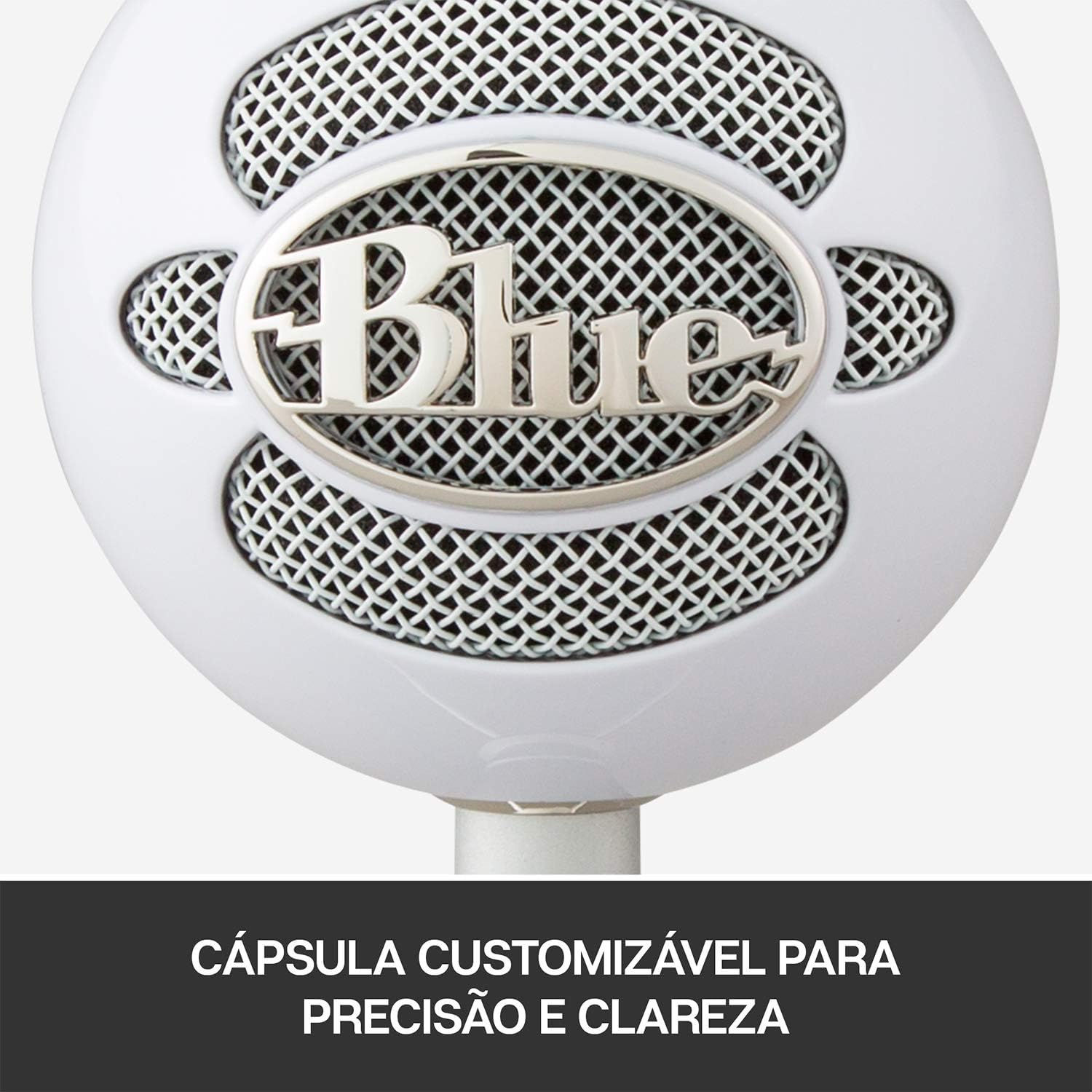 Microfone Blue Snowball iCE branco com cápsula customizável para precisão e clareza