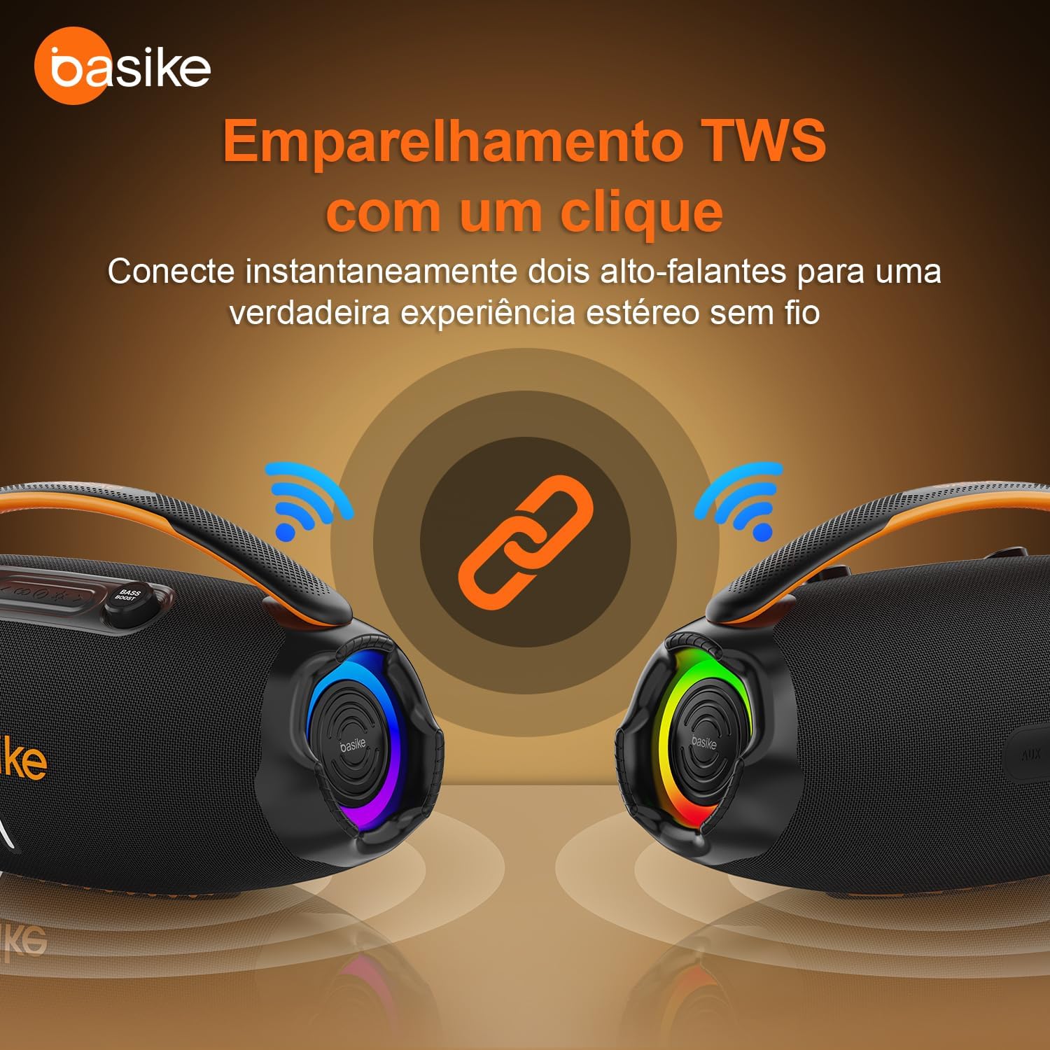 Caixa de som Basike com emparelhamento TWS para áudio estéreo sem fio