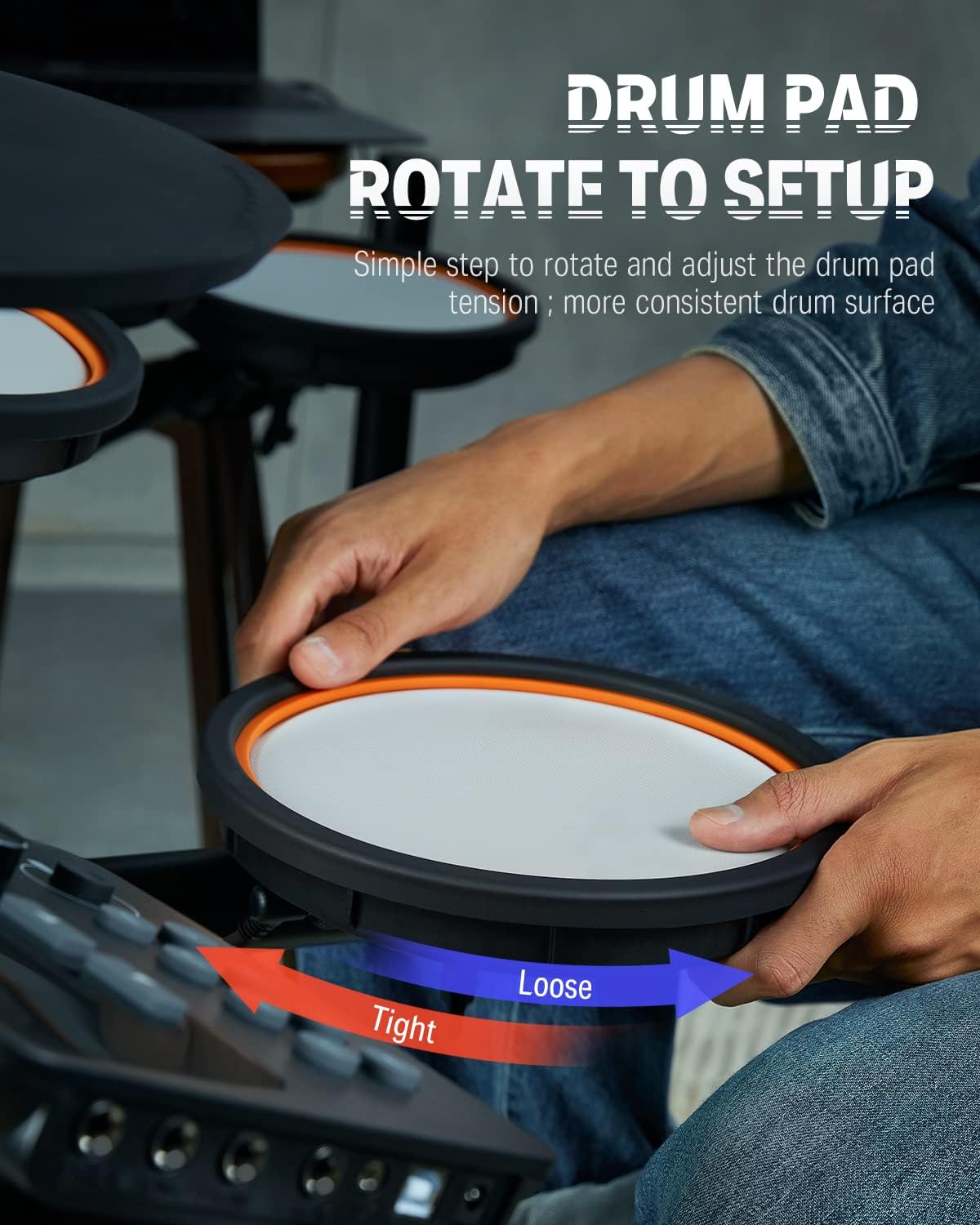 Ajuste de tensão do drum pad da bateria eletrônica Donner DED-100 para superfície consistente