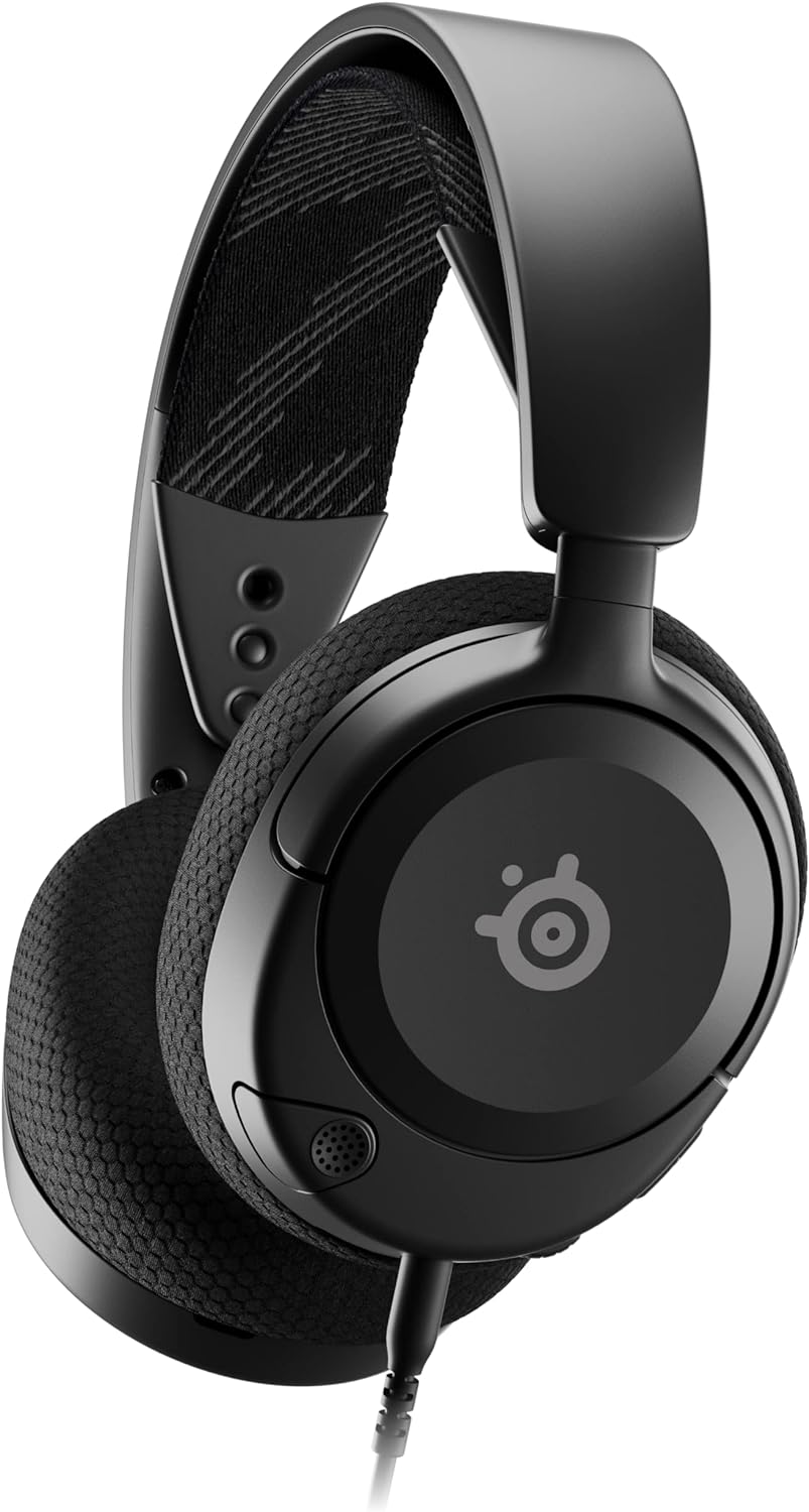 Headset Steelseries Arctis Nova 1 preto para jogos, vista lateral direita