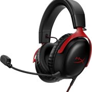 HyperX Cloud III Headset Gamer preto e vermelho com drivers angulados de 53mm e microfone com cancelamento de ruído destacável