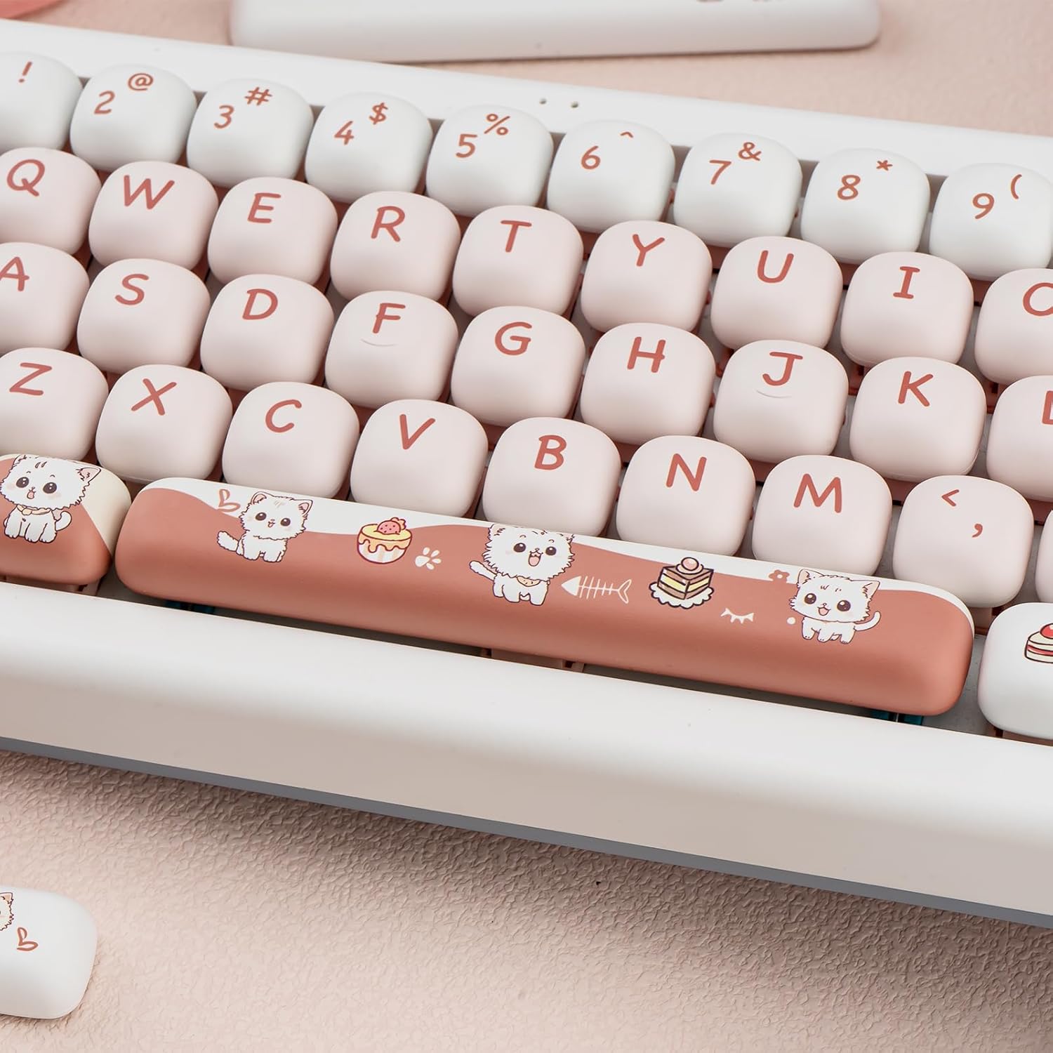 Teclas perfil MOG para teclado PBT personalizado com desenhos de gatinhos e doces em tons suaves