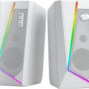 Caixa de som gamer Redragon Anvil RGB GS520W branca com iluminação RGB e botões de controle