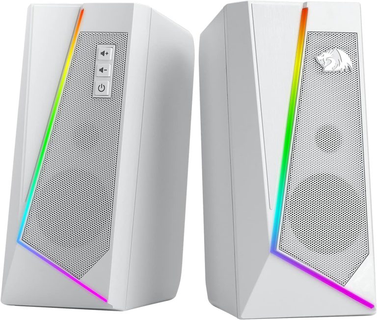 Caixa de som gamer Redragon Anvil RGB GS520W branca com iluminação RGB e botões de controle