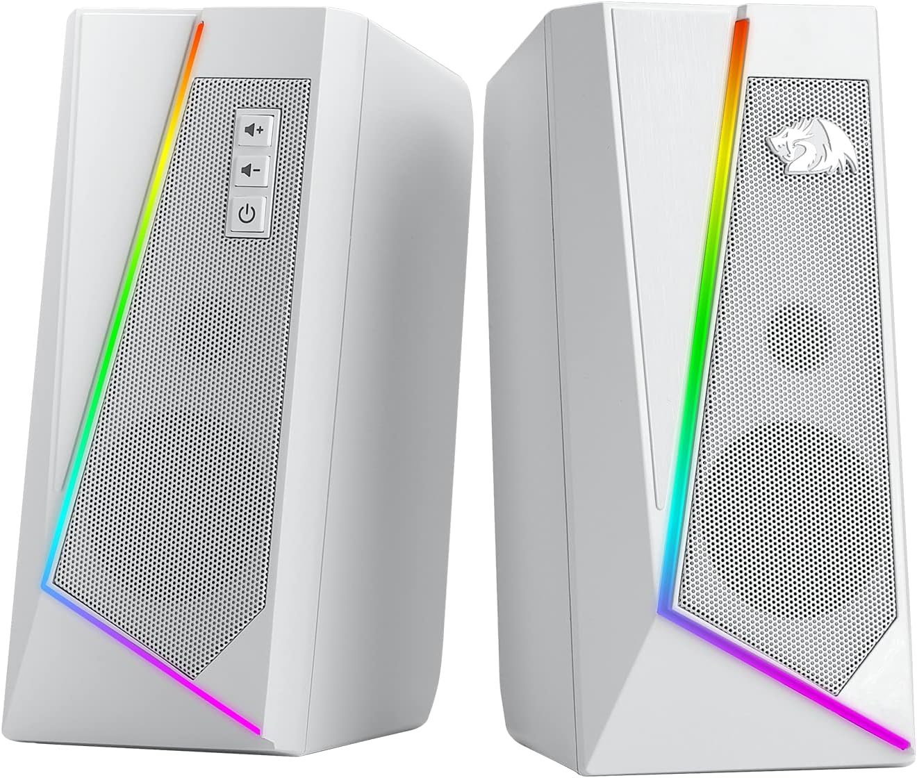 Caixa de som gamer Redragon Anvil RGB GS520W branca com iluminação RGB e botões de controle