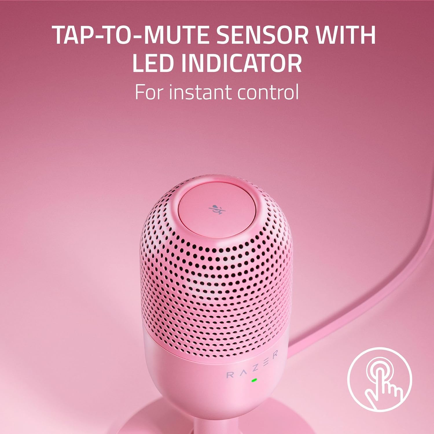 Microfone Razer Seiren V3 Mini com sensor de toque para mudo e indicador LED