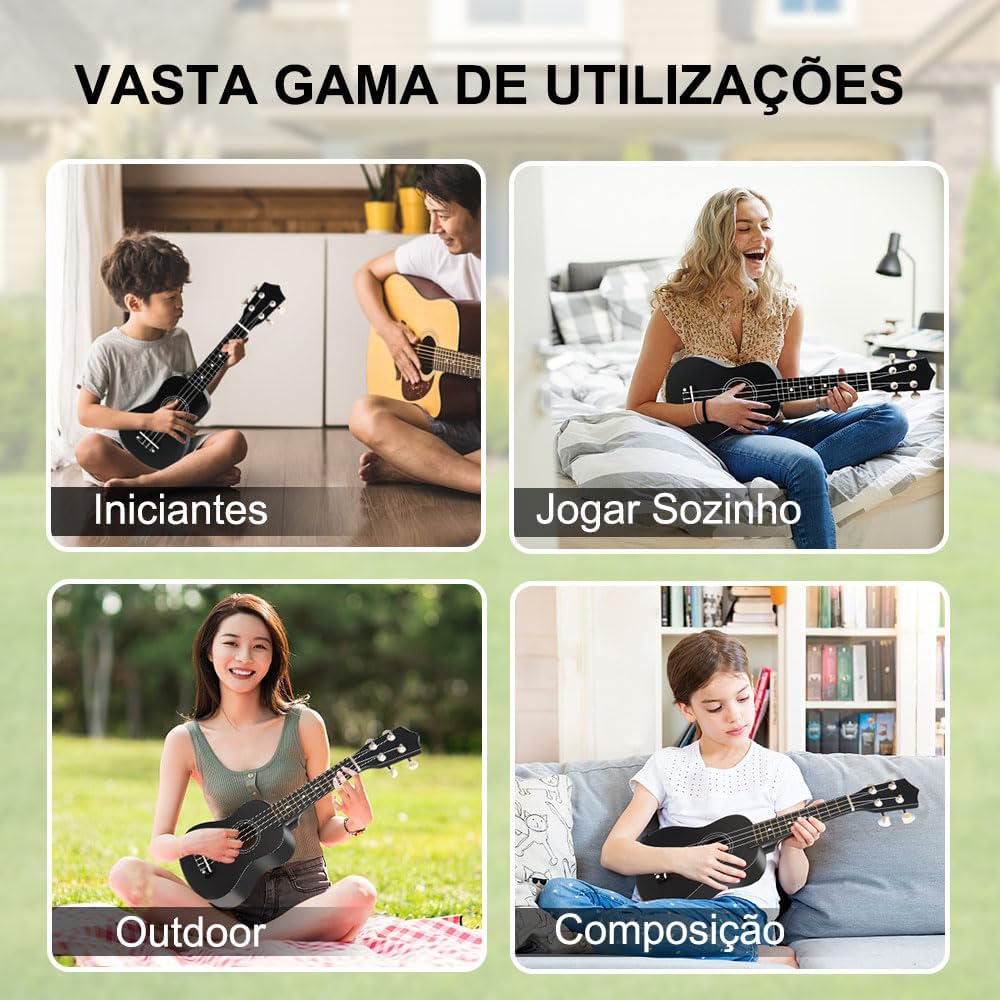Usos variados do ukulele Daboza 21 polegadas acústico soprano preto para iniciantes e músicos