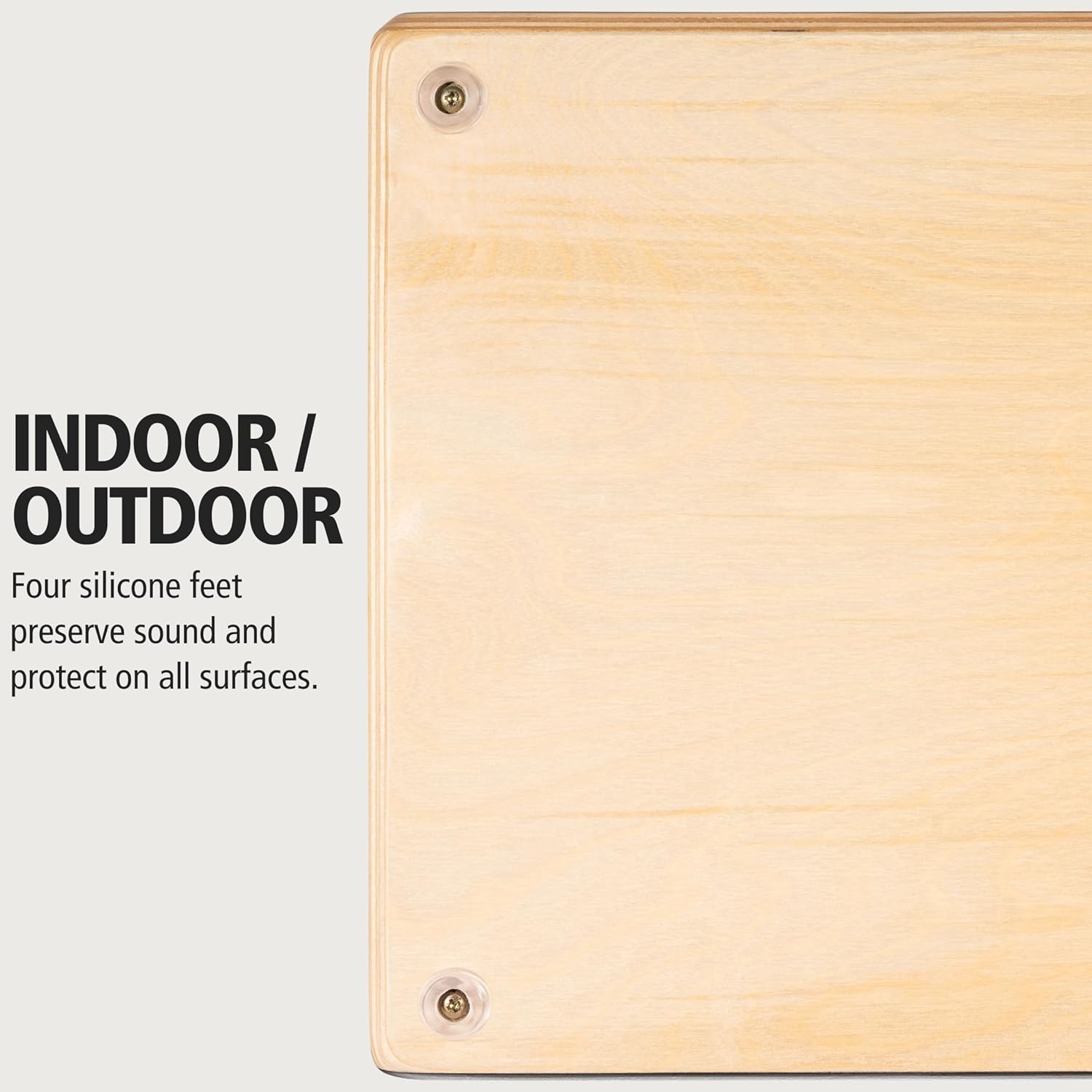 Fundo do cajon Meinl Soleá com quatro pés de silicone para proteção e qualidade sonora