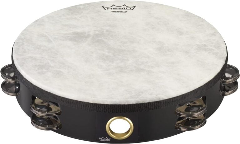 Pandeiro Remo TA-5210-70 Fiberskyn com corpo Quadura preto 25,4 cm com pele branca e platinelas metálicas cromadas