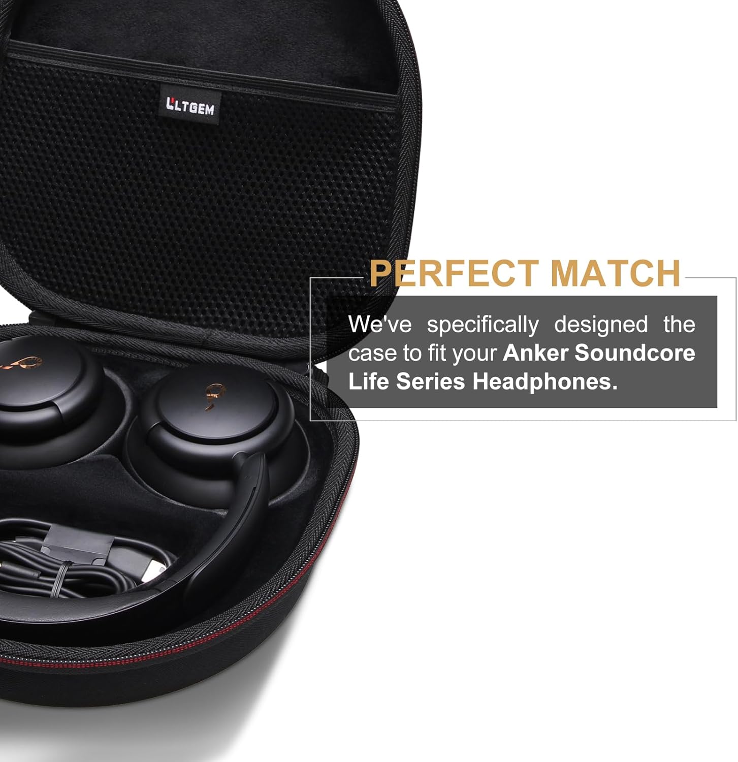 Capa LTGEM para fones Anker Soundcore Life Q20 Q30 com encaixe perfeito e compartimentos internos.