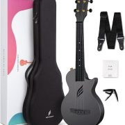 Enya Nova U Ukulele concert de fibra de carbono preto fosco com acessórios e case rígido