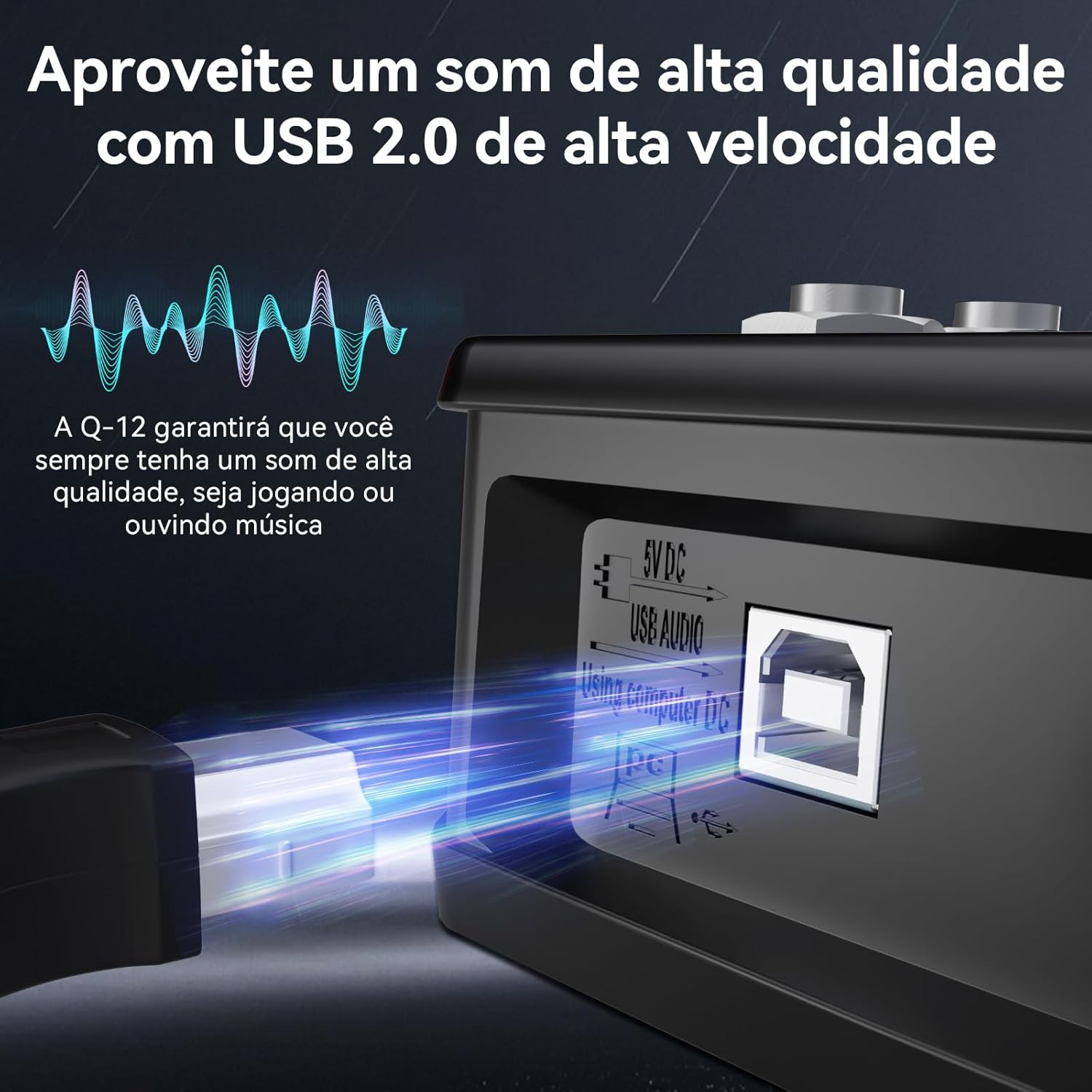 Conexão USB 2.0 de alta velocidade da placa de som GMRGB Q-12 para som de alta qualidade