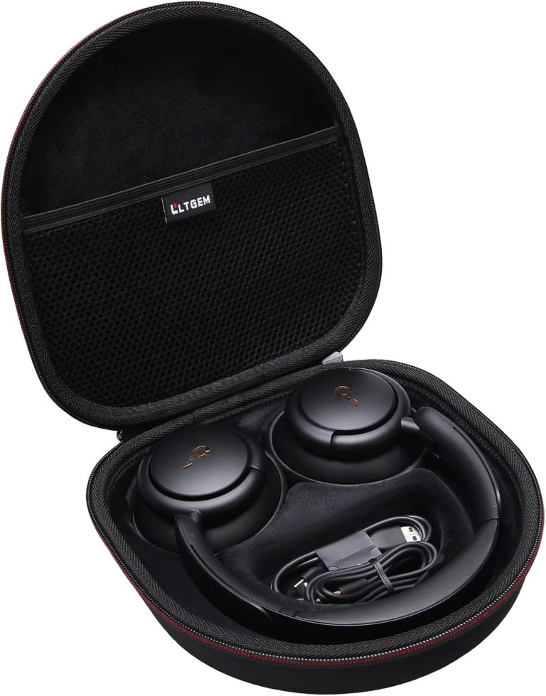 Capa preta semiimpermeável LTGEM para fones Anker Soundcore Life Q20 Q20i Q30 com zíper vermelho e bolso interno de malha