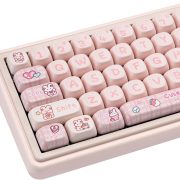 Conjunto de teclas para teclado em rosa, perfil MOA com desenhos de coelhos e corações, feitas em PBT.