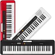 Teclado Casio Casiotone CT-S200 com 61 teclas em cores preta, branca e vermelha.