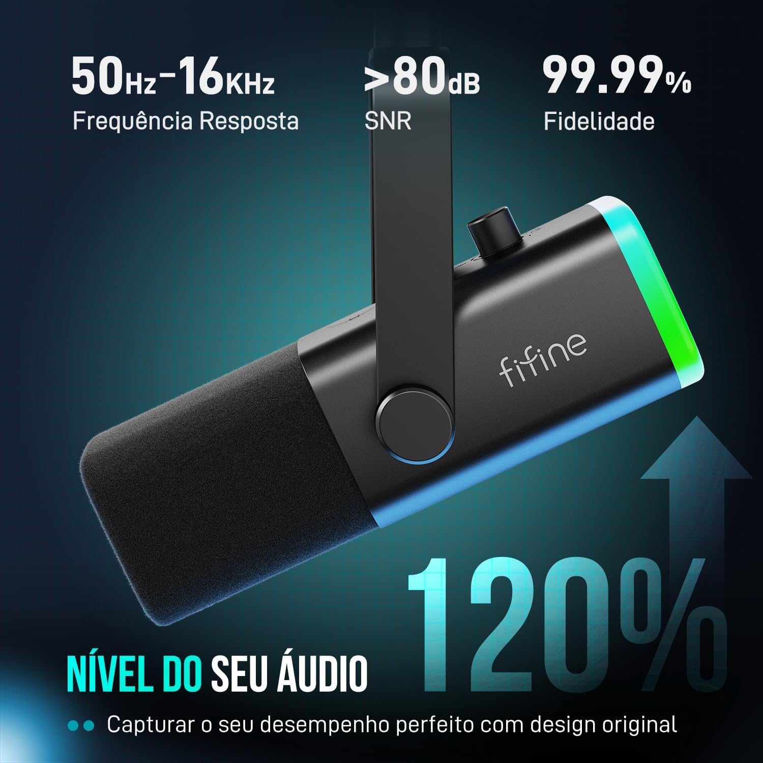 Especificações técnicas do microfone FIFINE AM8 com alta fidelidade e ampla resposta de frequência