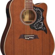 Violão elétrico Michael Galaxy Folk com cutaway e acabamento em mogno, corpo com escudo floral preto.