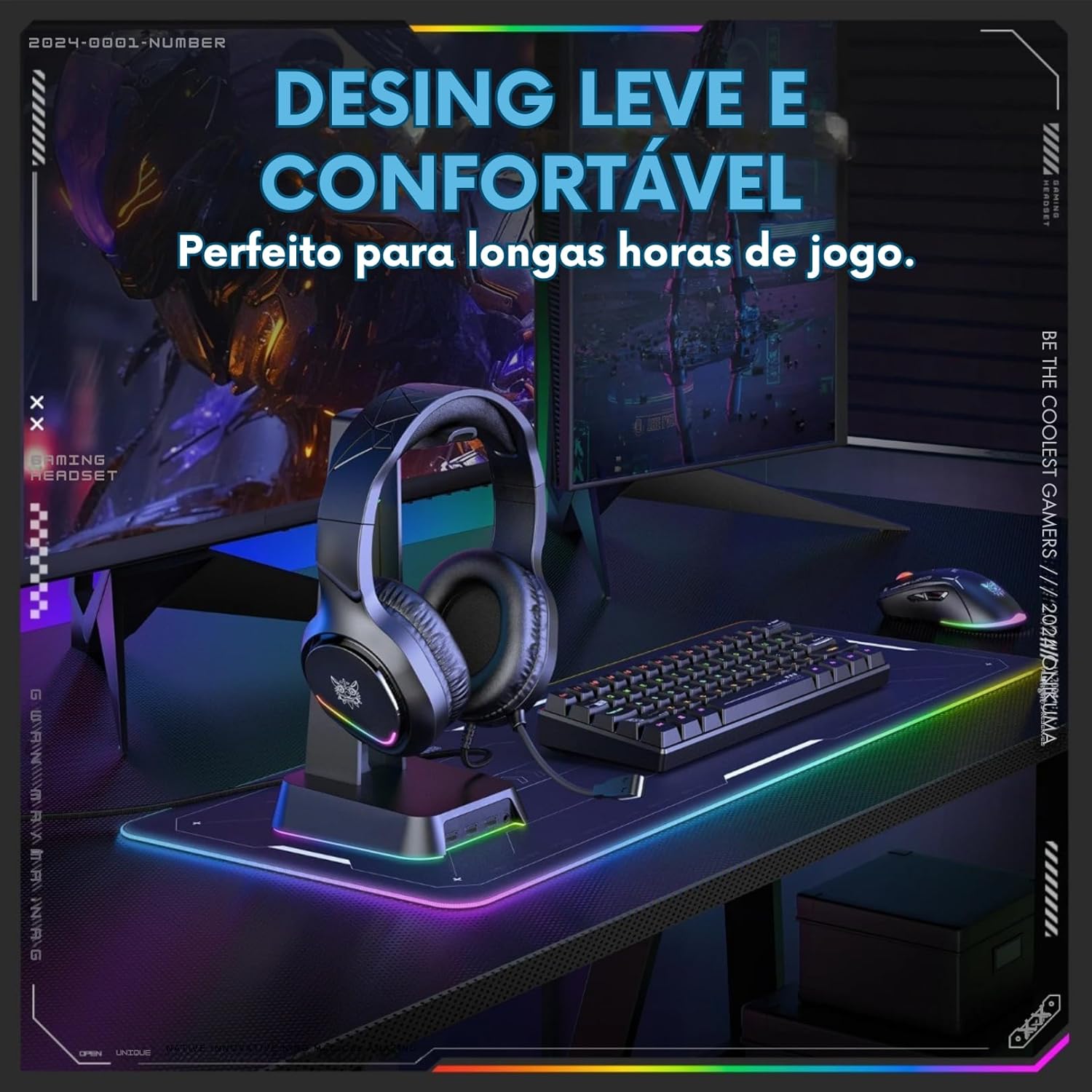 Headset gamer Onikuma X31 com design leve e confortável para longas horas de uso.