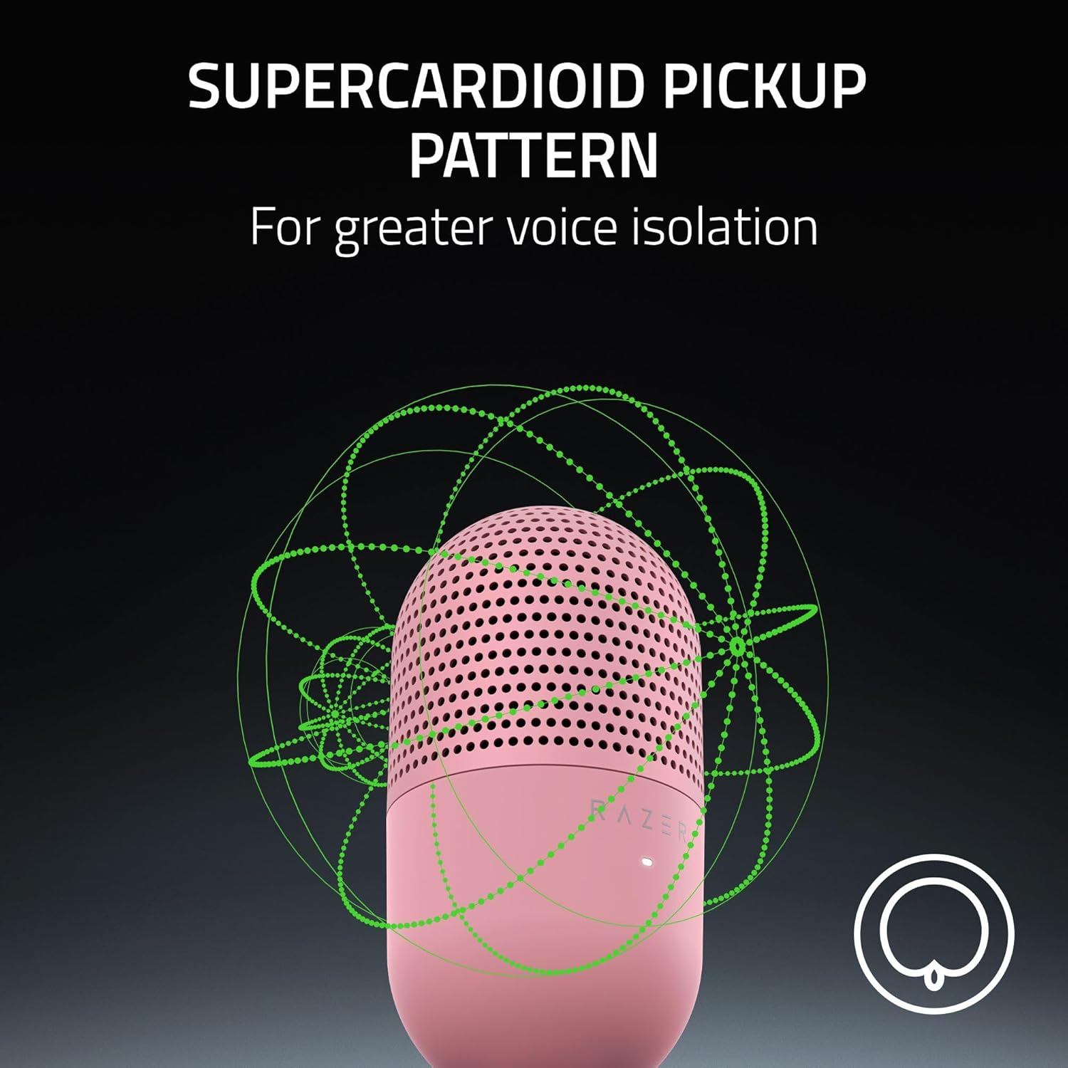 Microfone Razer Seiren V3 Mini com padrão de captação supercardioide para isolamento vocal
