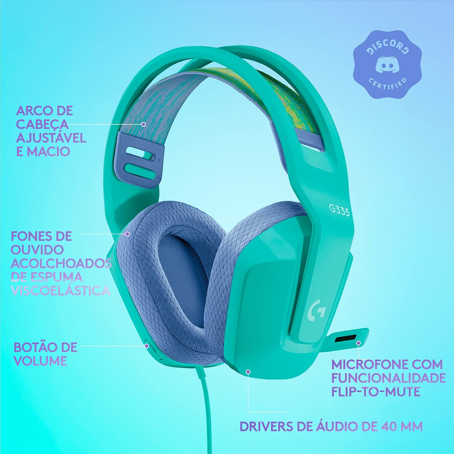 Controle de volume do headset Logitech G335 com ajuste fácil e suave