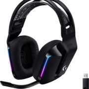 Headset gamer sem fio Logitech G733 preto com iluminação RGB e microfone ajustável