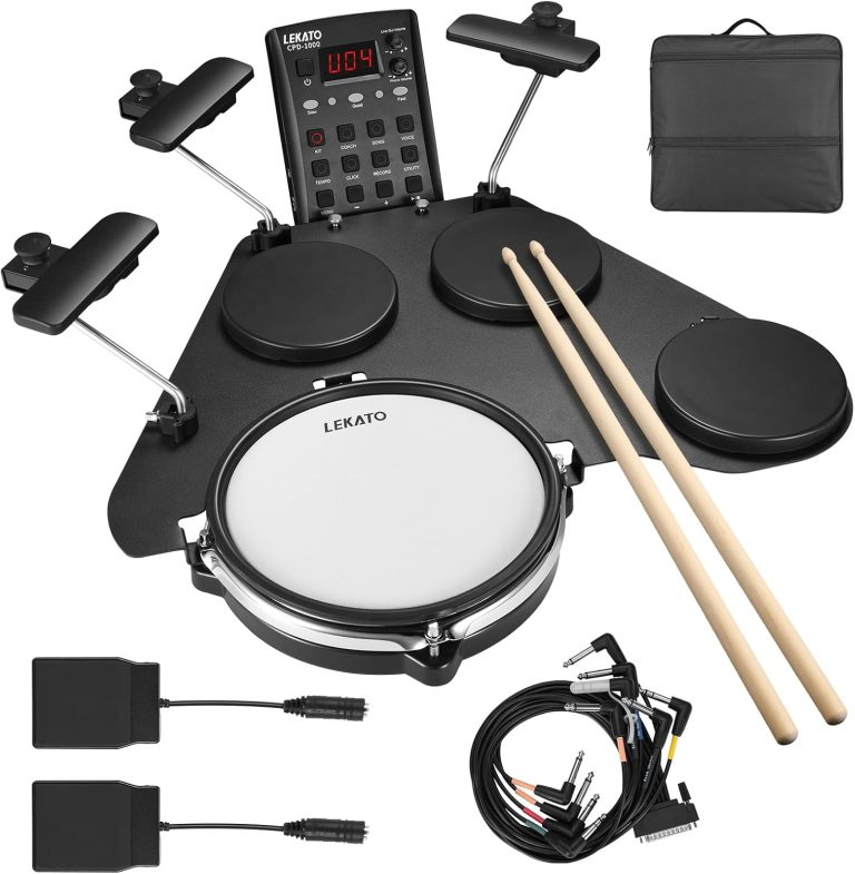 LEKATO conjunto portátil bateria eletrônica com pads silenciosos, controlador digital, pedais e cabos