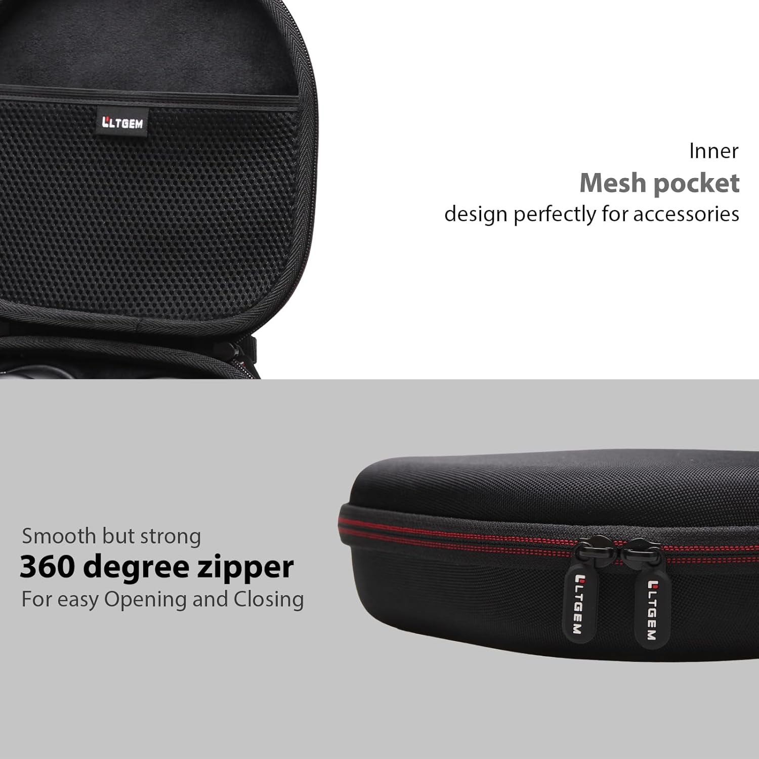Bolso interno de malha e zíper 360 graus na capa LTGEM para fones Anker Soundcore Life Q20 Q30.