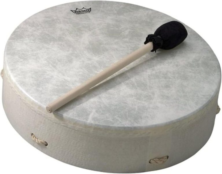 Remo E1-0314-00 Buffalo Drum tambor étnico branco com martelo de plástico com cabeça preta