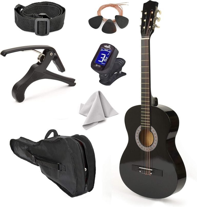Master Play guitarra canhoto infantil 76 cm preta com estojo, correia, capotraste, afinador, palhetas, cordas extras e pano de polimento