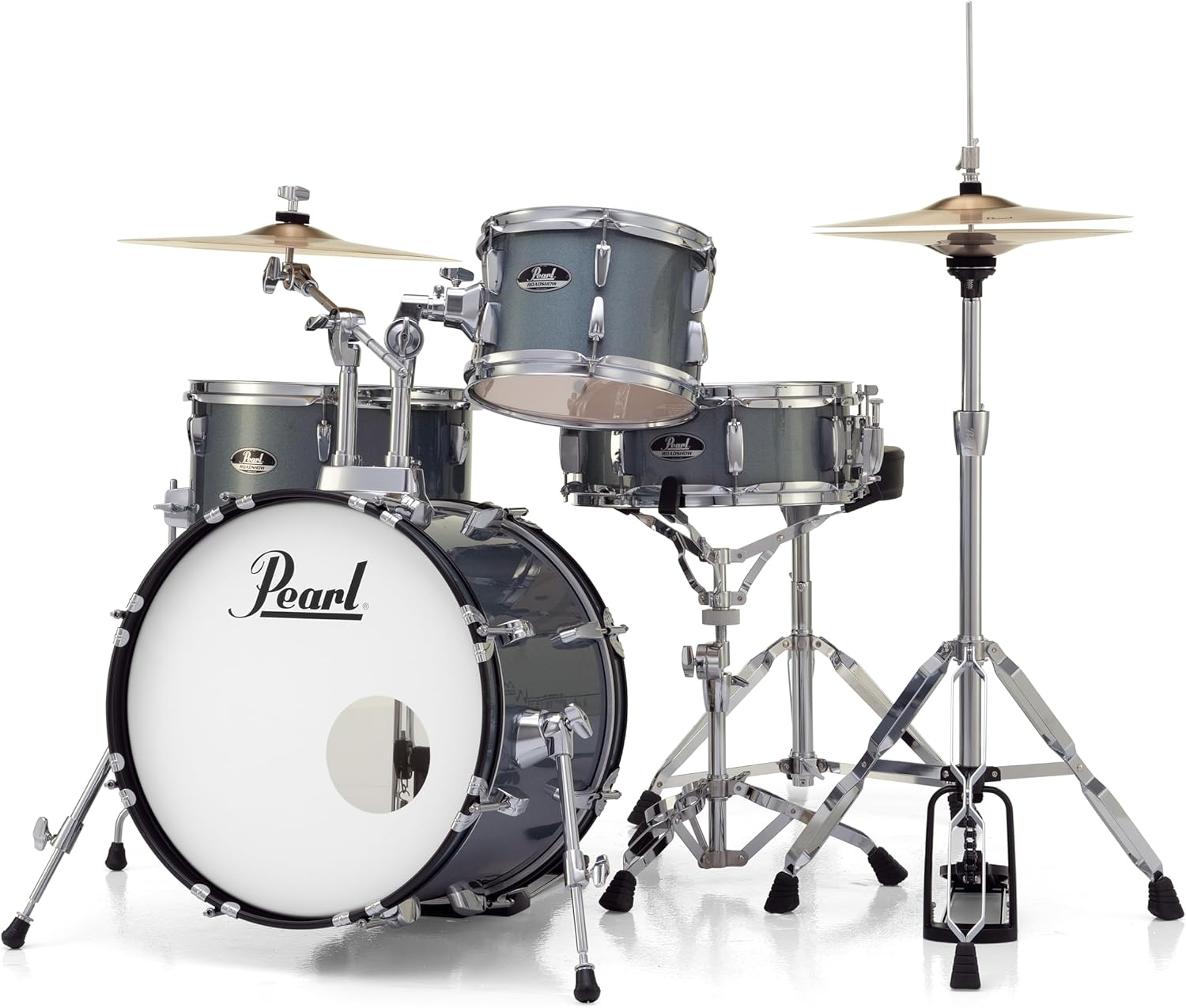 Bateria acústica Pearl Roadshow RS584C carvão metálico com banco e pedais duplos