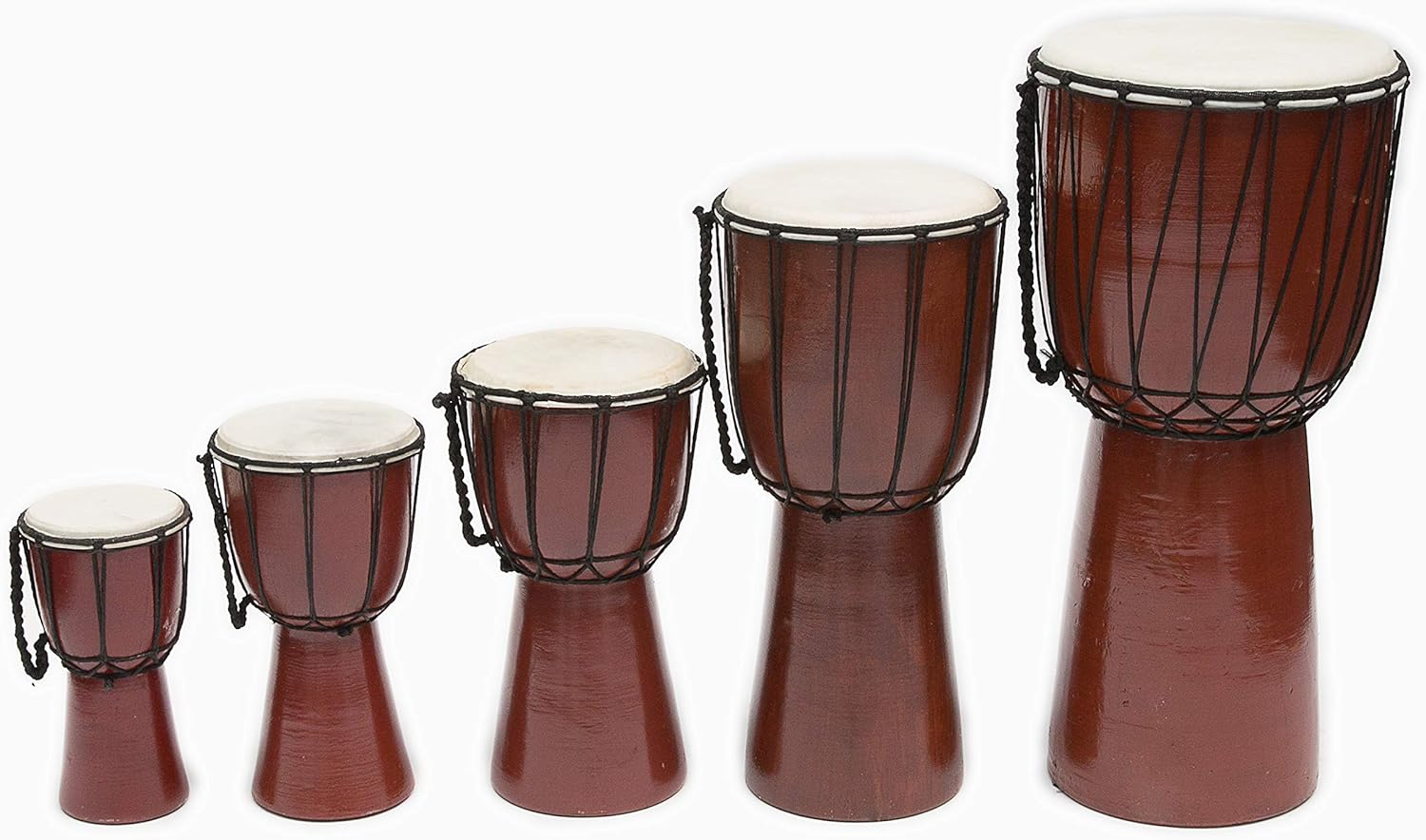 Cinco tambores djembe africanos B.N.D TOP de tamanhos variados com pele de cabra e cordas ajustáveis