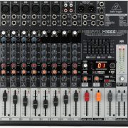 Mesa de som Behringer X1222USB 12 canais com USB e compressor vista superior mostrando controles e conexões