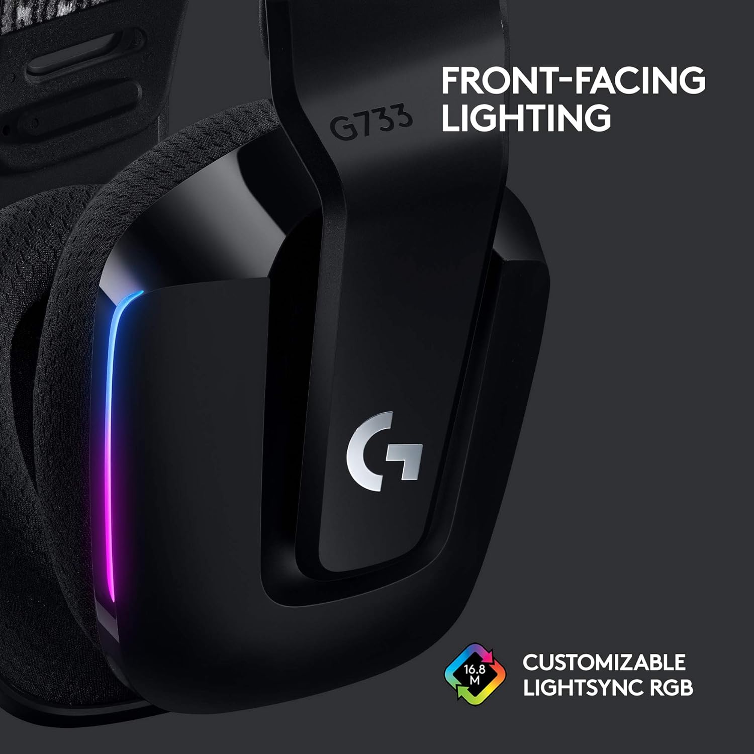 Iluminação frontal RGB customizável do headset gamer Logitech G733