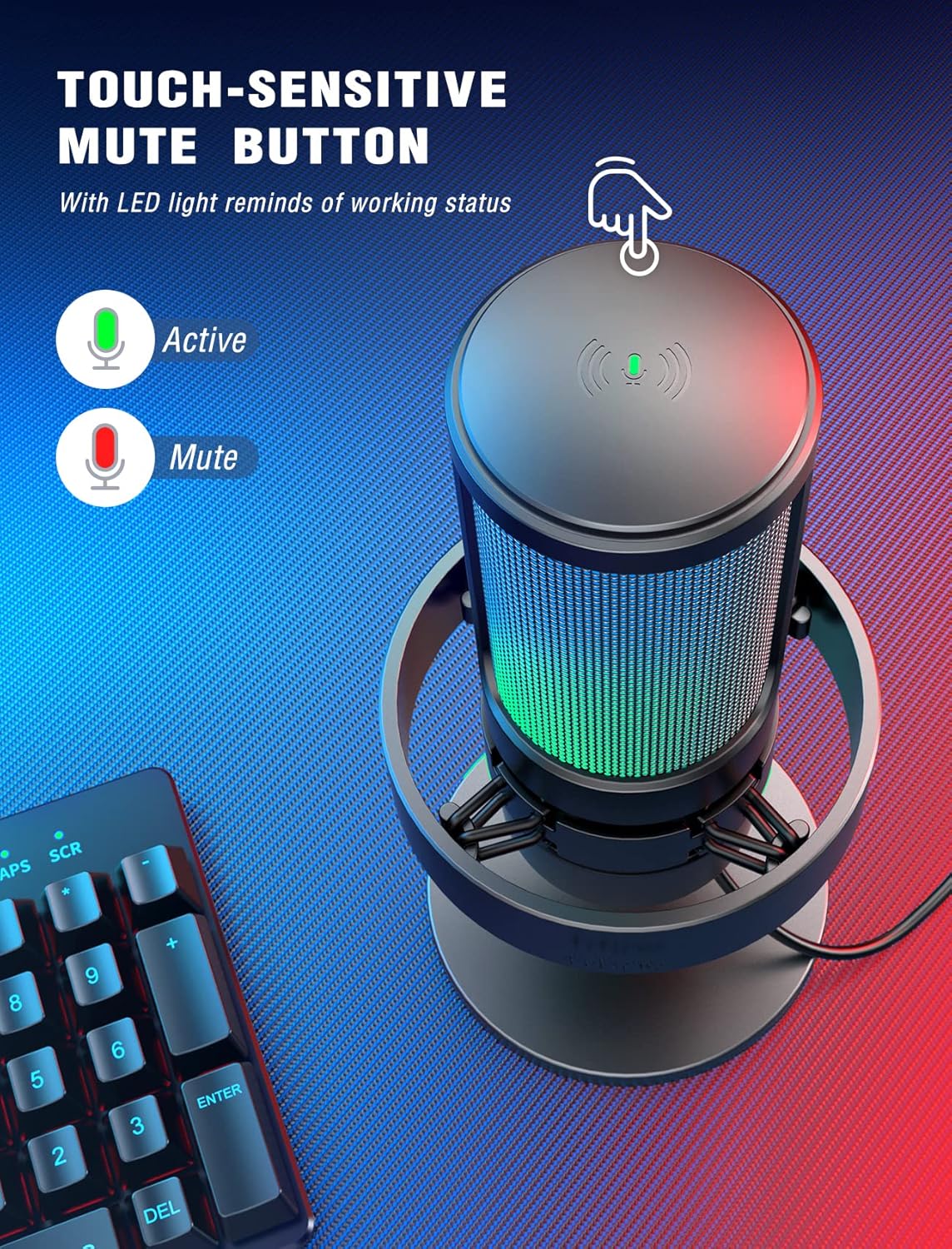 Microfone FIFINE A8 com botão mute sensível ao toque e LED indicador