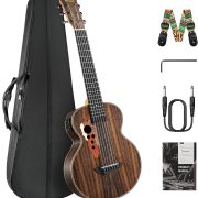 Guitarlele Caramel CB904G de madeira de ébano com 6 cordas, estojo preto, alça colorida, cabo P10 e manual