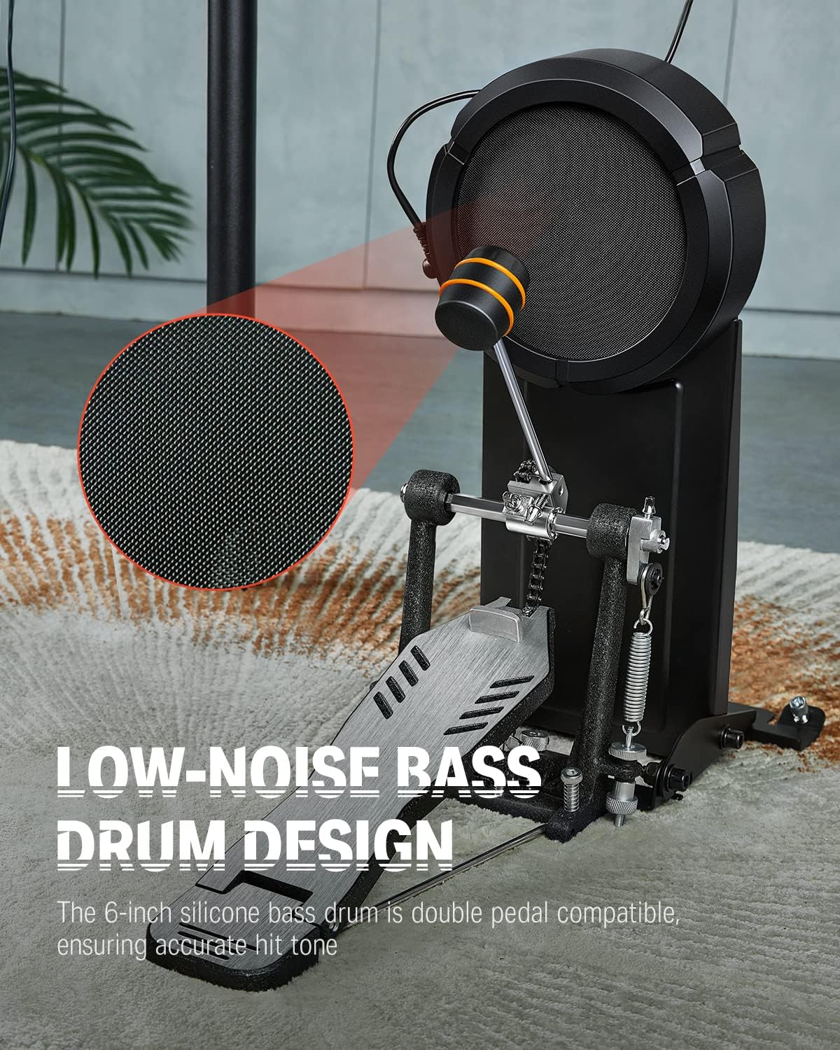 Pedal duplo de bateria eletrônica Donner DED-100 com design em silicone para baixo ruído e precisão no tom
