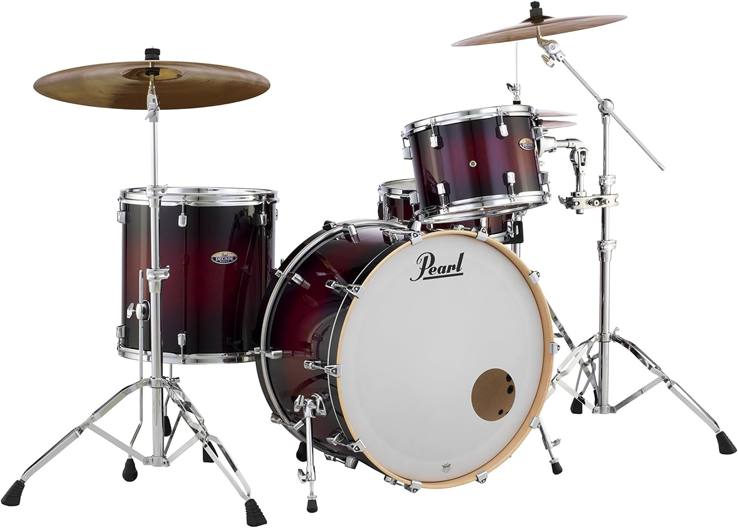 Bateria acústica Pearl DMP943XPC261 vermelho profundo brilhante vista lateral com cascas 100% maple