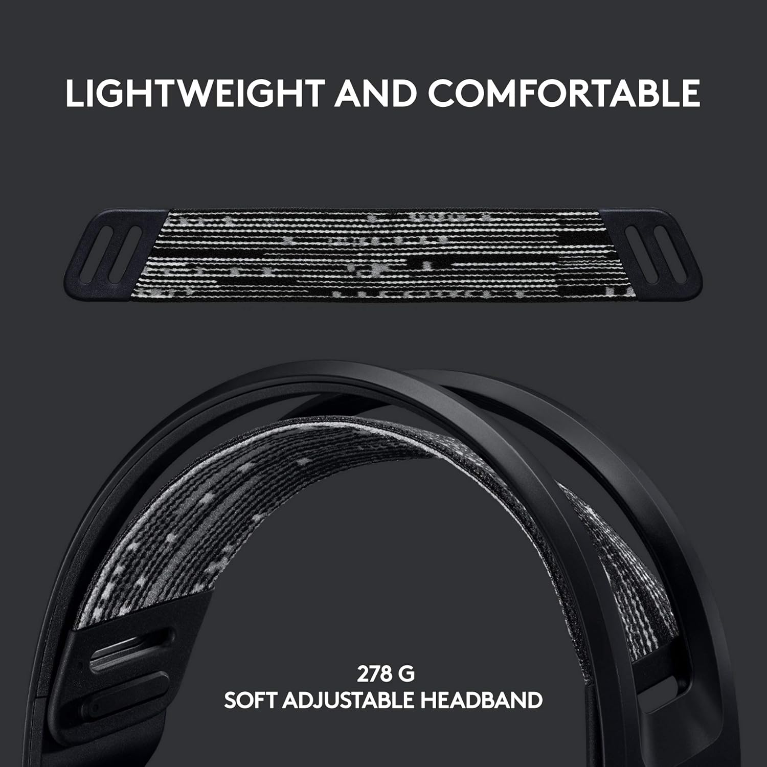 Faixa de cabeça ajustável e macia do headset gamer Logitech G733, leve 278 gramas