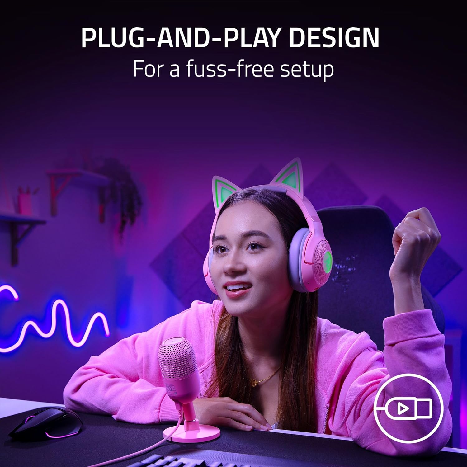Microfone Razer Seiren V3 Mini com design plug-and-play para fácil instalação