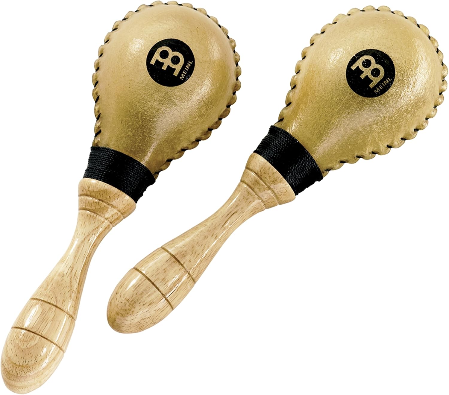 Par de maracas Meinl MSM2 de couro cru natural com cabo de madeira, feitas à mão