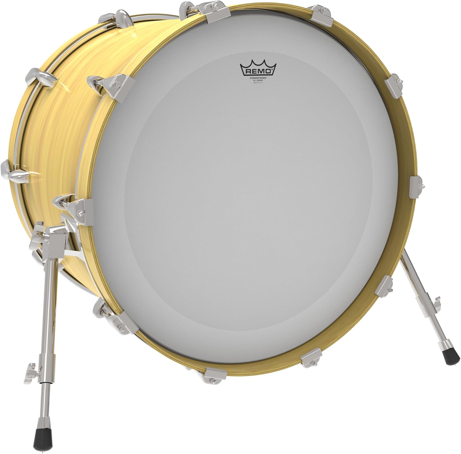 Tambor em madeira clara com pele Remo Powerstroke P4 revestida 56 cm branca e ferragens cromadas