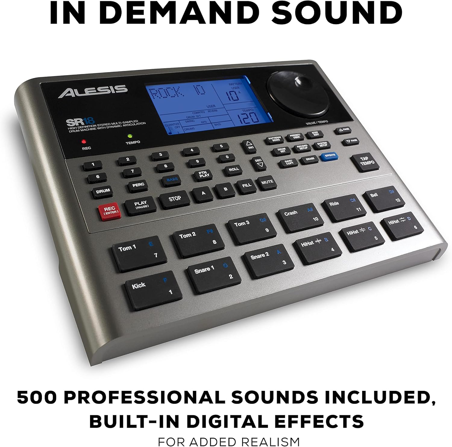 Alesis SR-18 bateria eletrônica portátil com 500 sons profissionais e efeitos digitais integrados