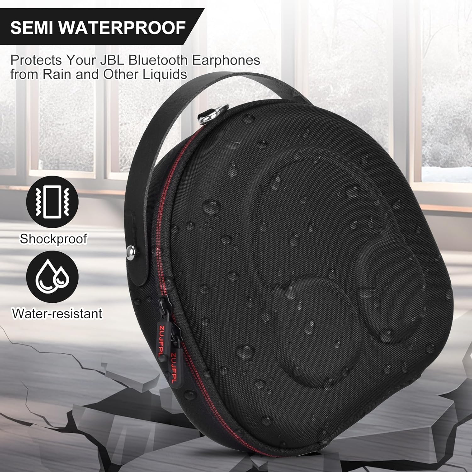 Capa semi-impermeável para fones Bluetooth ZUJFPL preta com resistência à água e choque.