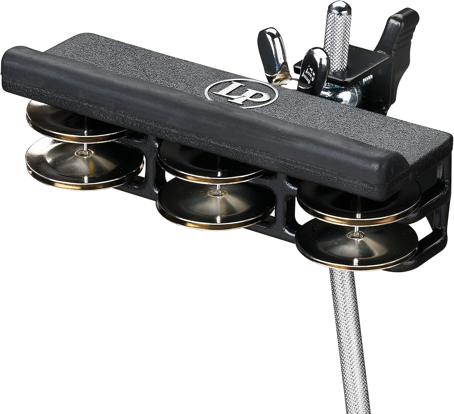 Pandeirola Latin Percussion Jam Tamb LP1207-T preta resistente com fixação metálica ajustável e seis pares de jingles