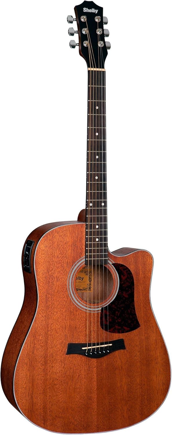 Violão eletroacústico Shelby SGD195C com escala em jacarandá e corpo marrom com corte estilo dreadnought