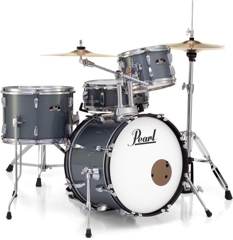 Kit de bateria acústica Pearl Roadshow RS584C/C706 carvão metálico completo com pratos e banquinho