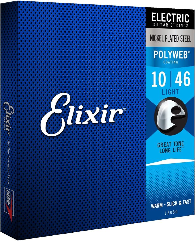 Embalagem azul das cordas Elixir Polyweb para guitarra elétrica calibre 10-46 Light