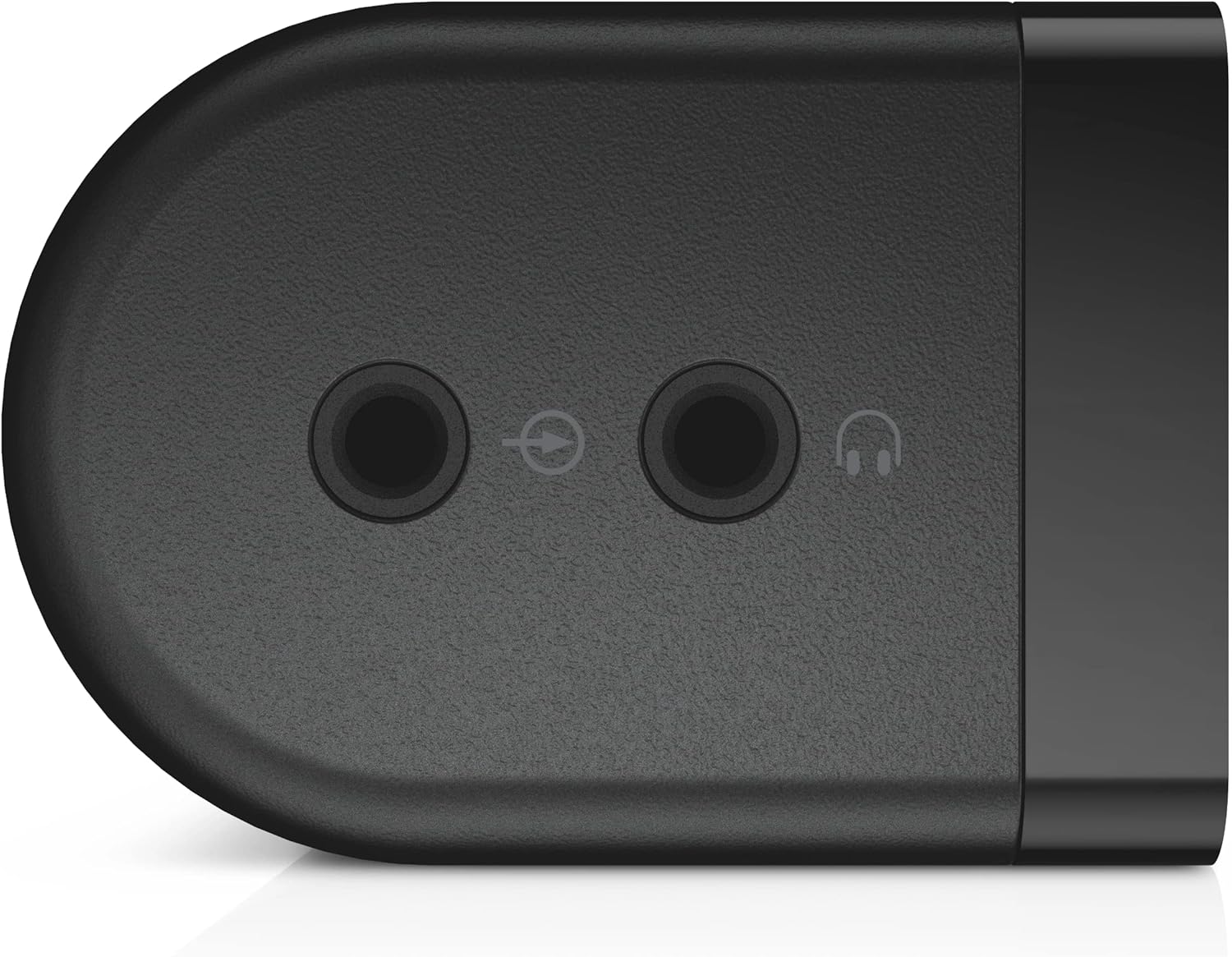 Entradas USB e fone da sound bar Dell AC511M vista lateral preta com ícones