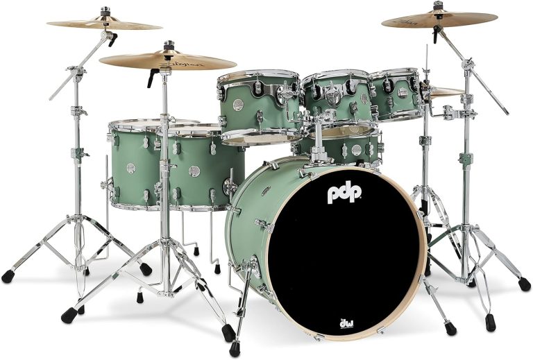Bateria acústica PDP Concept Maple 7 peças verde espuma do mar acetinado com pratos e suportes cromados