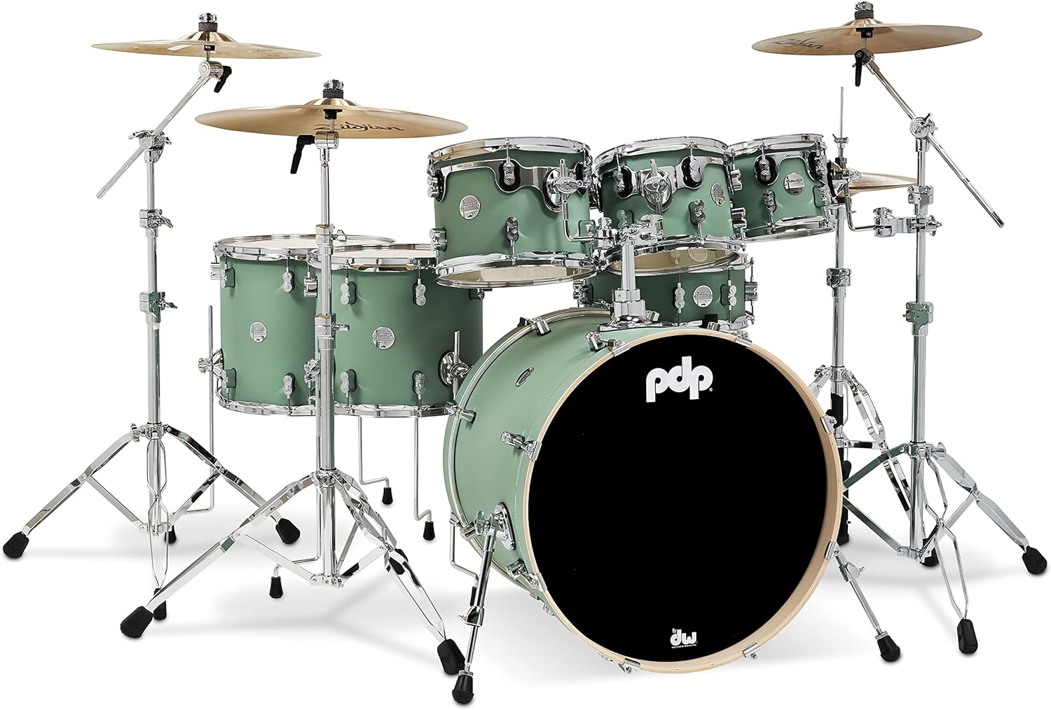 Bateria acústica PDP Concept Maple 7 peças verde espuma do mar acetinado com pratos e suportes cromados